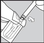 DO NOT try to reinsert the white plunger rod. While still holding the syringe upright at the graduated area, remove the vial adapter with the vial by twisting the vial adapter off with the other hand.
