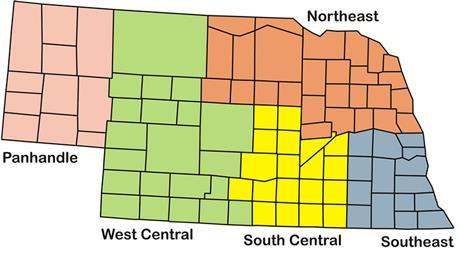 43 FIGURE 1. Winter wheat-producing districts in the State of Nebraska, United States. Study locations. Sample collection.