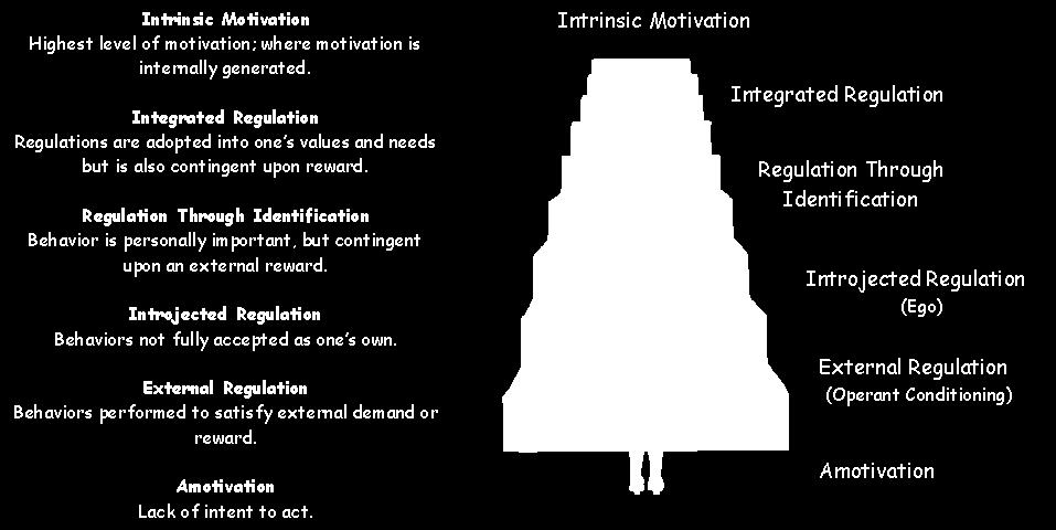 Intrinsic Motivation: This is the point where you do the activity purely for its own sake, for the pleasure and satisfaction it brings but with no thought of reward.