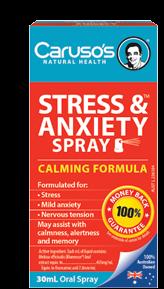 STRESS, ANXIETY, SLEEP & RELAXATION Stress & Anxiety Spray Includes the clinically trialled herb Bluenesse! Caruso s Stress & Anxiety Spray is n made. It may assist with stress and mild anxiety.