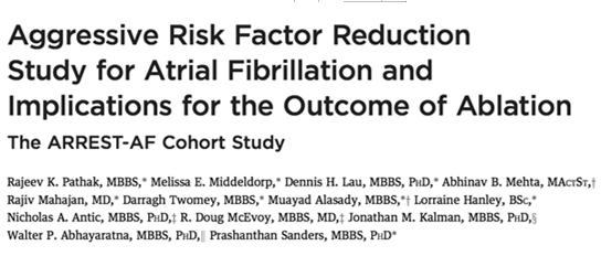 A Fib Risk Factors Risk Factor Modification: OSA J Am Coll Cardiol 2007;49:565 71 J Am Coll Cardiol EP 2015;1 2:41 51 Risk Factor Modification: Obesity Risk Factor Modification: Comprehensive N=281 J
