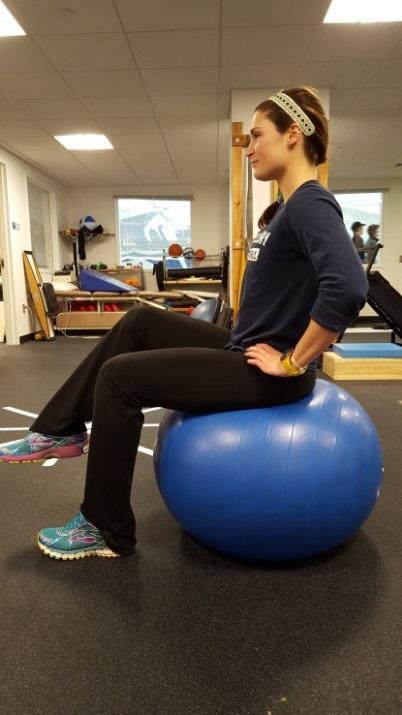 *Add Leg Lift- siting on Physioball with straight spine, knees at 90 degrees and hands on hips. Abdominals tightened throughout exercise.