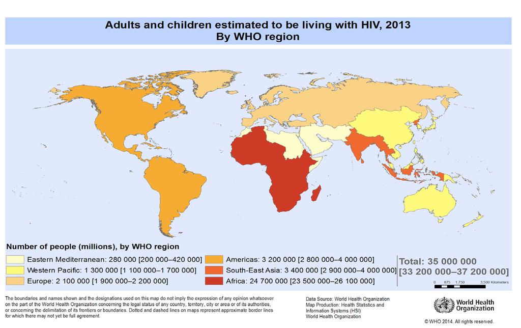 People Living with HIV by Region 58% of PLHIV in Africa are women or 15 million