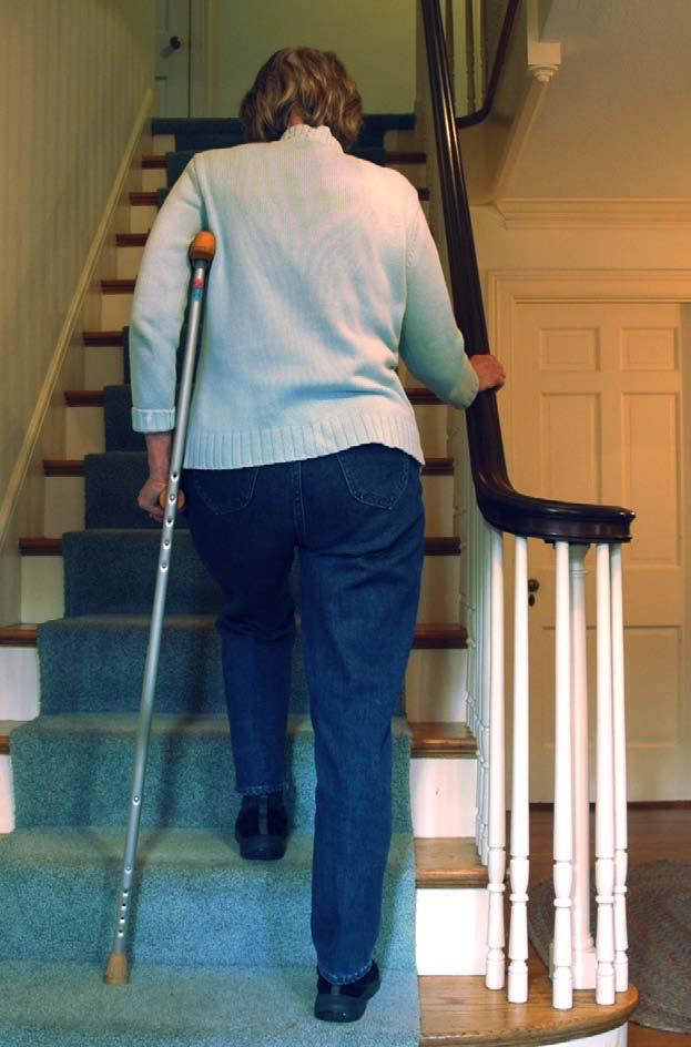 the other arm Put your weight through your arms and step up with your good leg Step up with your operated leg Then the crutch Using crutches: Place