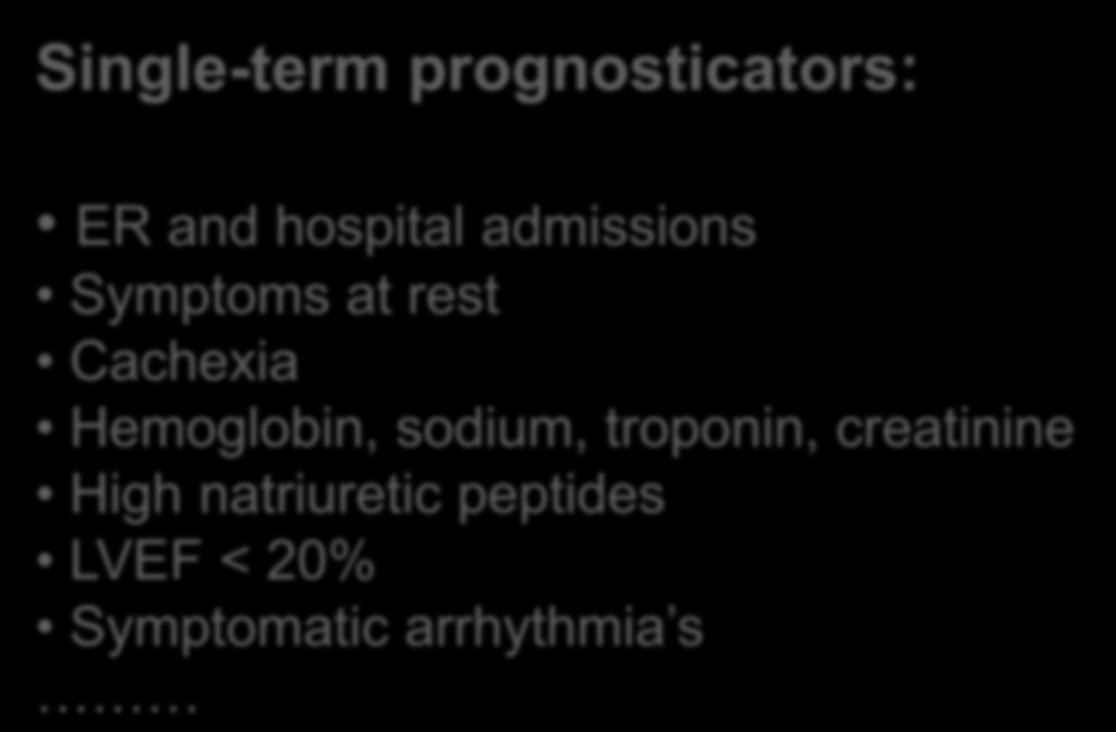 PROGNOSTICATORS IN CHF Single-term prognosticators: ER and hospital admissions
