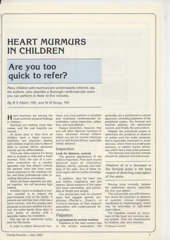 HEART MURMURS IN CHILDREN Are you too quick to refer?