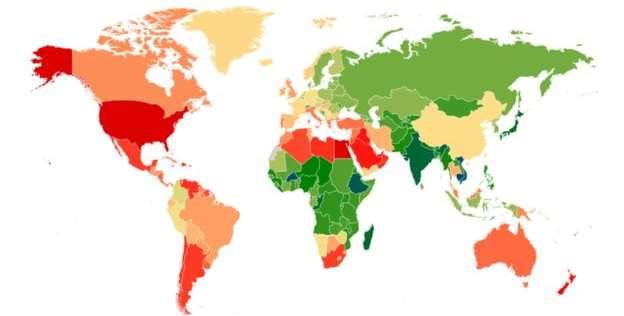 Green and blue means fewer than 5% of the young population is obese Source: October 11,