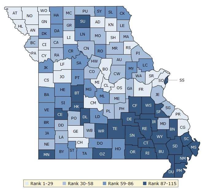 County health rankings, Missouri,