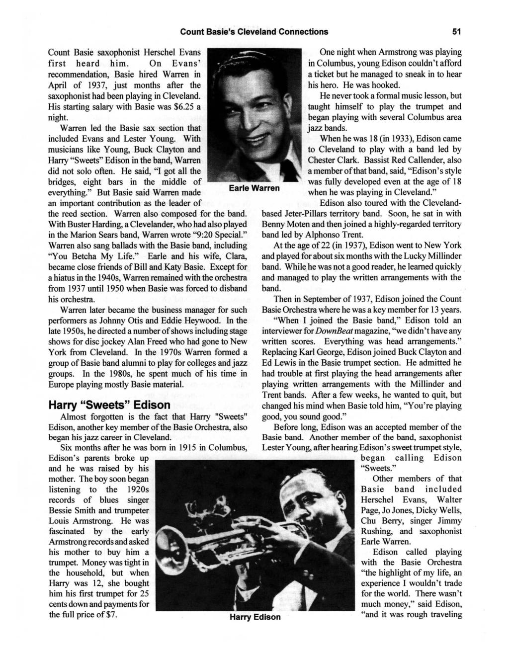 Count Basie's Cleveland Connections 51 Count Basie saxophonist Herschel Evans first heard him.