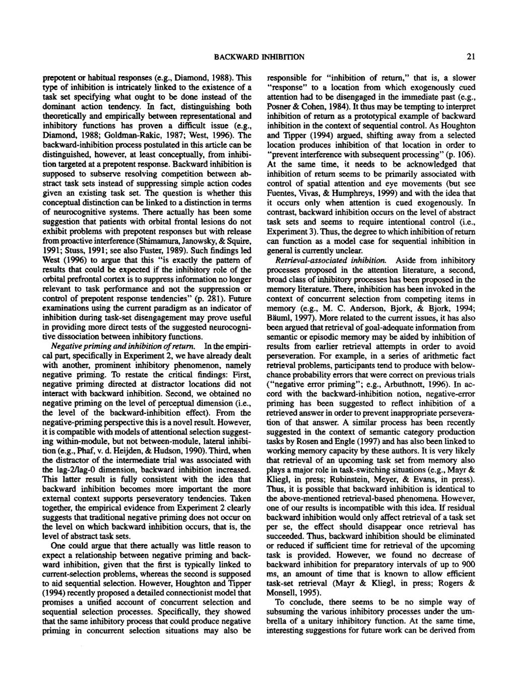 BACKWARD INHIBITION 21 prepotent or habitual responses (e.g., Diamond, 1988).