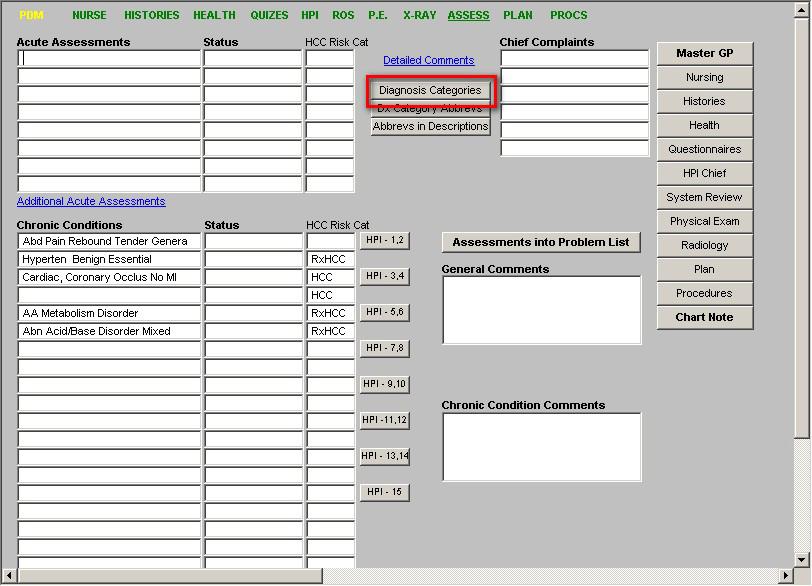 a. Diagnosis Categories i. Clicking on this button will launch a list of the organization categories in which to find ICD-9 Codes in SETMA s system. ii.