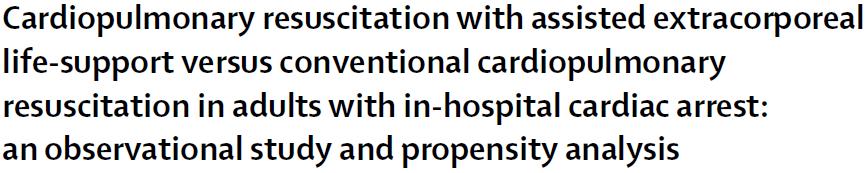 Prospective study (975 pts) In-hospital cardiac arrest, CPR>10 min 113 ECPR, 59 CCPR ECMO instituted if no sustained spontaneous circulation after 20