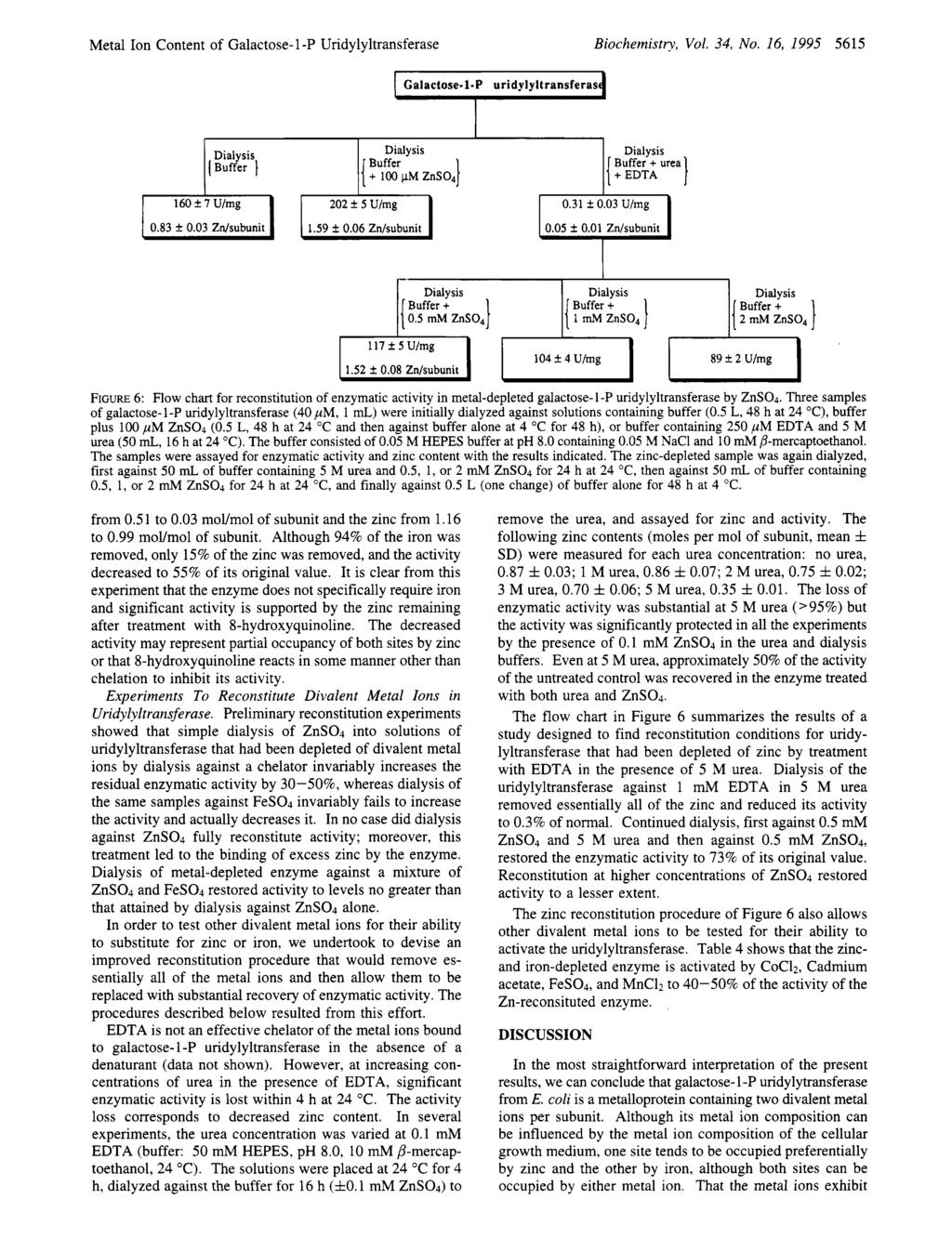 Metal Ion Content of Galactose- 1 -P ridylyltransferase Biocemistry, Vol. 34, No. 16, 1995 5615 Galactose-1-P uridylyltransferas Dialysis {Buffer 1 I Dialysis ;%k; urea 1 I 0.31 f 0.