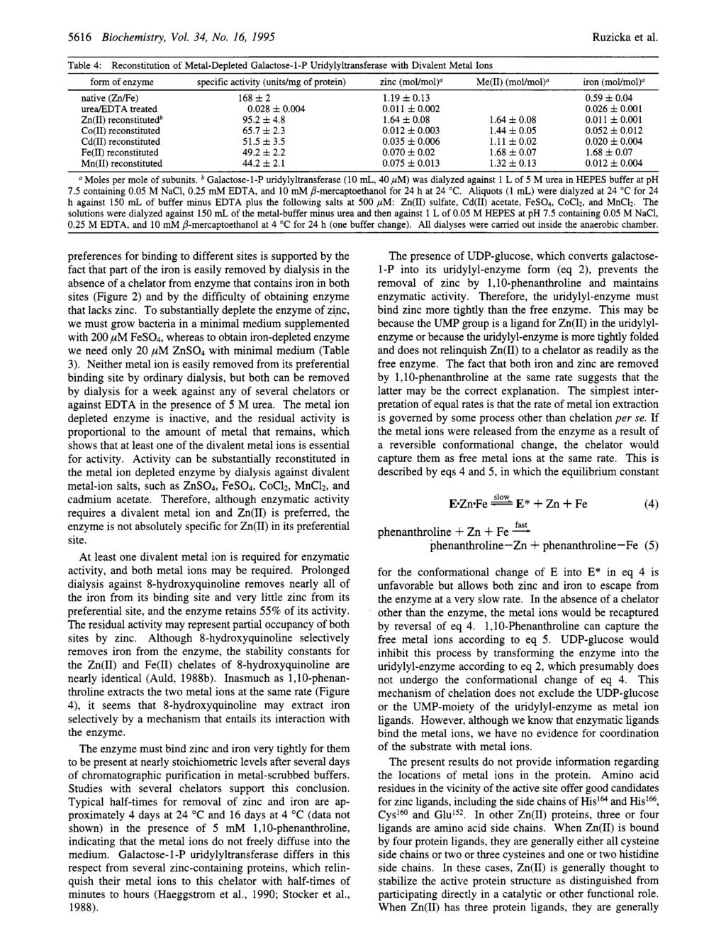 5616 Biocemistry, Vol. 34, No. 16, 1995 Ruzicka et al.