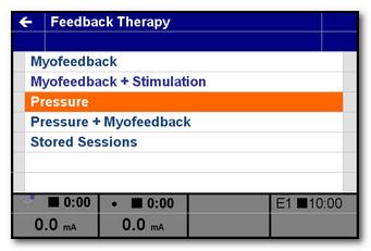 In the main menu of the unit, select Feedback Therapy with the central