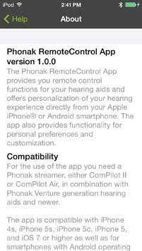 15.3 Help About Important information about the Terms & Conditions of the Phonak RemoteControl App.