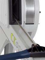 Caster wheels on the front foot allow you to roll the fully-assembled machine into position.