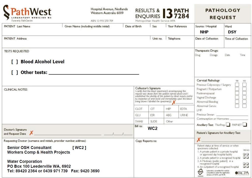 Appendix E Blood Alcohol Level Test Request Form PRINT DATE: