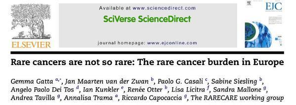 1. Pediatric cancers 2. Haematologic rare neoplasms Eur J Cancer 2011;47:2493 3. Sarcomas 4.