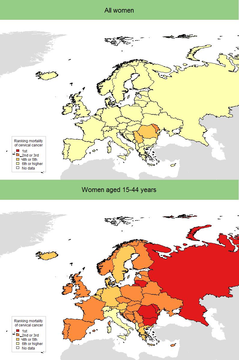 3 BURDEN OF HPV-RELATED CANCERS - 26 - Figure 24: Ranking of cervical cancer versus other cancers among all women and women aged 15-44 years, according to mortality rates in Europe (estimates for