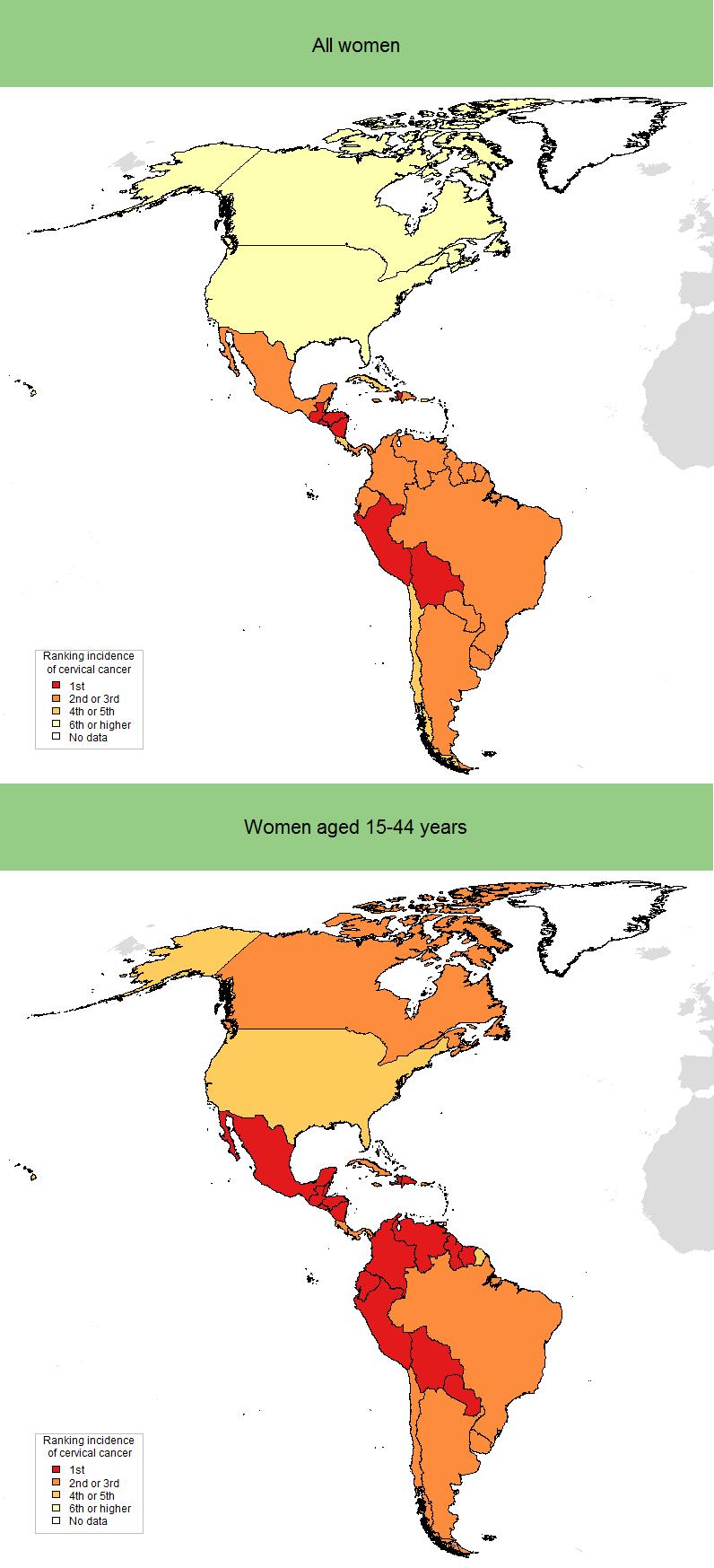 3 BURDEN OF HPV-RELATED CANCERS - 10 - Figure 7: Ranking of cervical cancer versus other cancers among all women and women aged 15-44 years, according to incidence rates in the Americas (estimates
