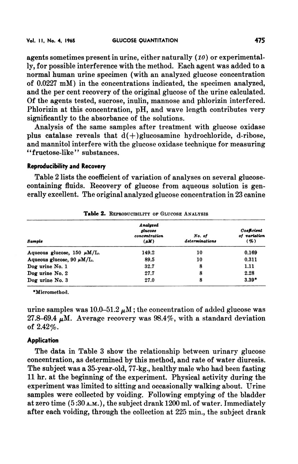 Vol. II, No. 4, 1965 GLUCOSE QUANTITATION 475 agents sometimes present in urine, either naturally (10) or experimentally, for possible interference with the method.