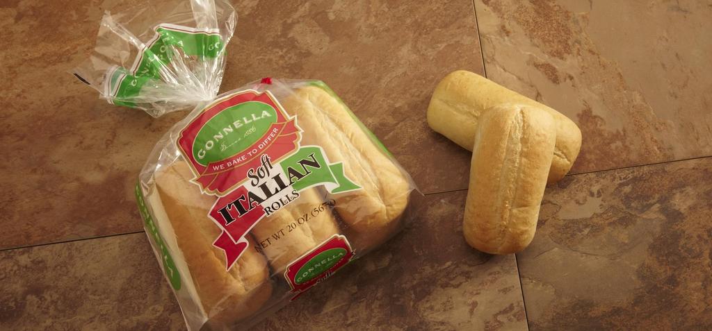 BUNS 50026 Soft Italian Rolls (Retail) TYPE: Hearth Bread SHAPE: Pillow Shaped SLICED: No NET WEIGHT: 20 oz. PACKAGE WIDTH: 8 PACKAGE DEPTH: 7.