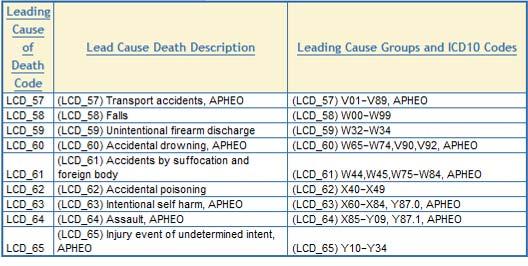 Groupings for external cause in Death source 1 These groupings are from Becker, et al.
