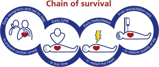 The Chain of Survival The actions linking the victim of sudden cardiac arrest with survival are called the Chain of Survival The first link of this chain indicates the importance of recognizing those