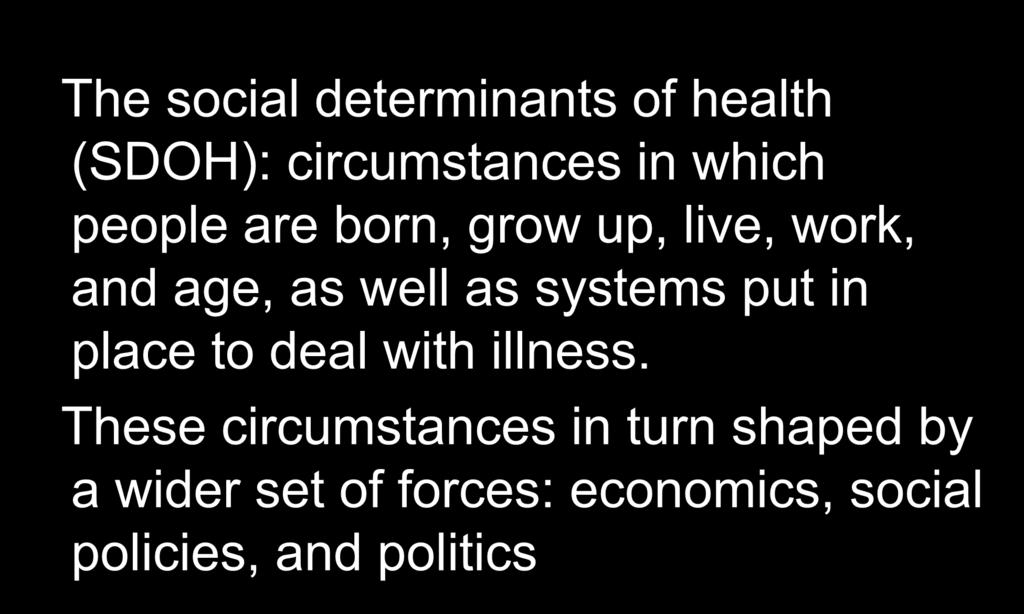 which people are born, grow up, live, work, and age, as well as systems put in