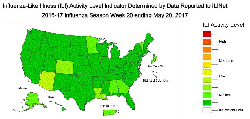 Texas and National Influenza and ILI Activity Map 2: Texas County Specific Influenza Activity, 34 Influenza activity level corresponds to current MMWR week only and does not reflect previous weeks'