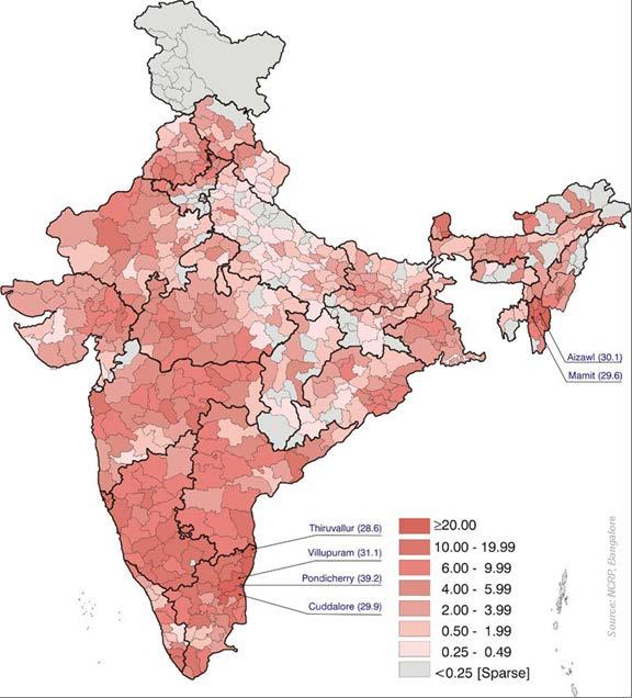 27 Figure 13 Distribution of Age-standardized Incidence Rates of Cervical Cancer in India, 2002.