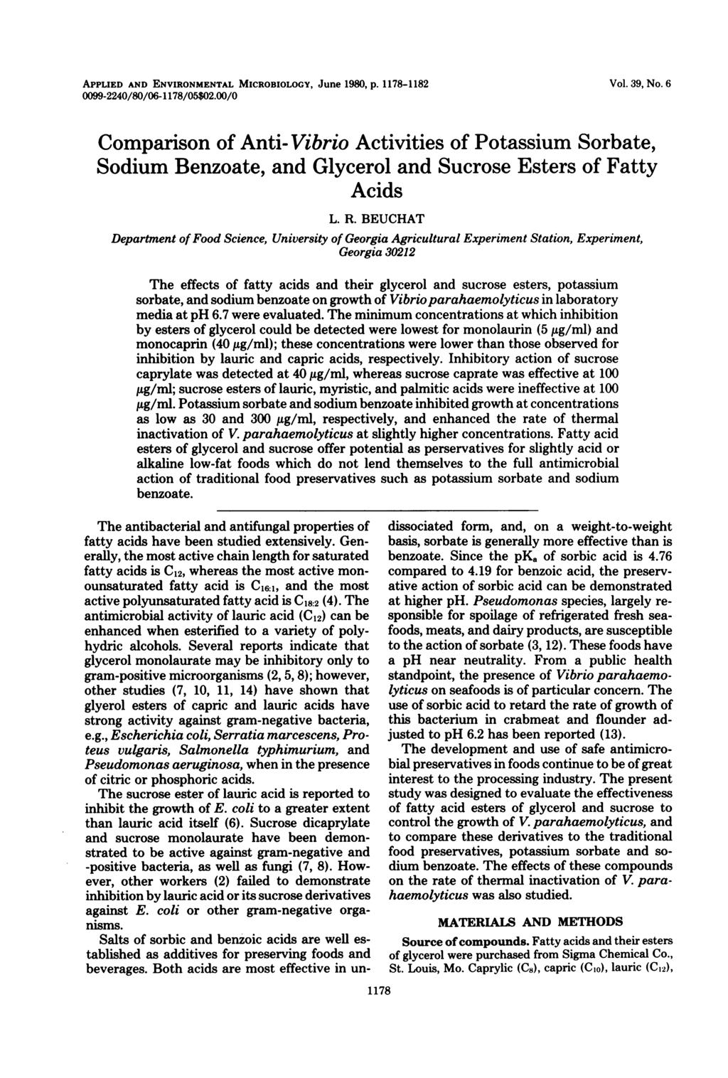 APPLIED AND ENVIRONMENTAL MICROBIOLOGY, June 1980, p. 1178-1182 0099-2240/80/06-1178/05$02.00/0 Vol. 39, No.