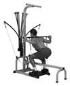 With cables attached but, not under resistance, move pulleys from lat tower to attachment eye located on the base of the machine. Hook up desired resistance. Attach lat pulldown bar to cables.