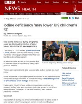 % of mothers % of mothers 1/7/213 Iodine Important for cognitive development.