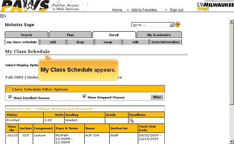 Slide 49 Text Captions: My Class Schedule appears.