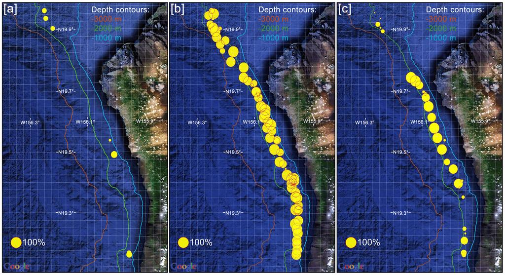 Acoustic Monitoring of Cetaceans Using a Seaglider Figure 2. Locations of acoustic encounters as derived from the manual data analysis.