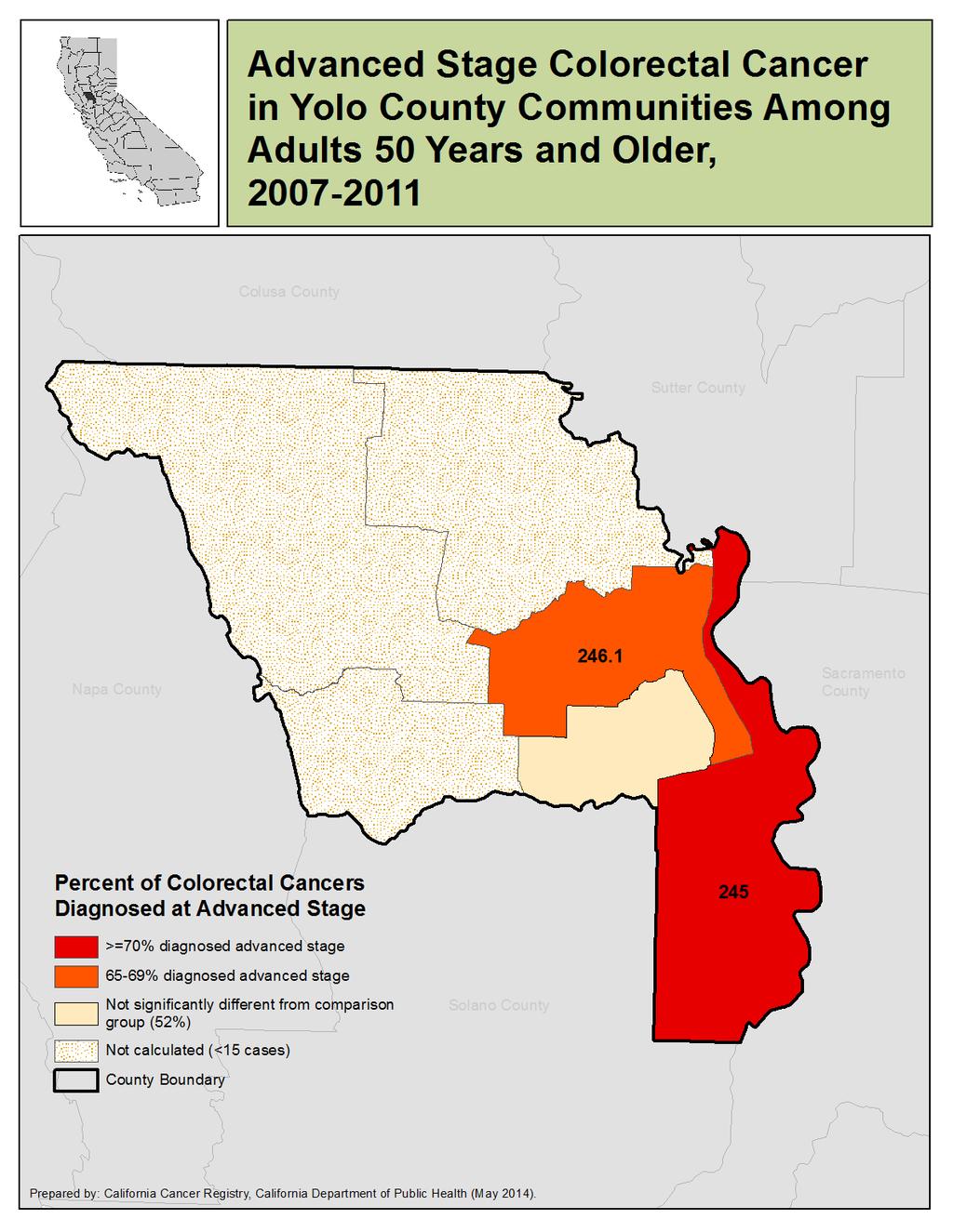 Yolo County: MSSA 245: Bryte/ Broderick/Clarksburg/ Riverview/West Sacramento 81 total cases 57 advanced stage cases 70% advanced