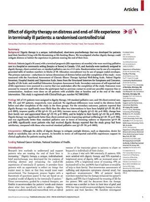 Family Dignity Follow-up Data (n=60) Question Helped patient 95% Percentage Gave patient heightened sense of purpose 71.7% Heightened patient's sense of dignity 78.