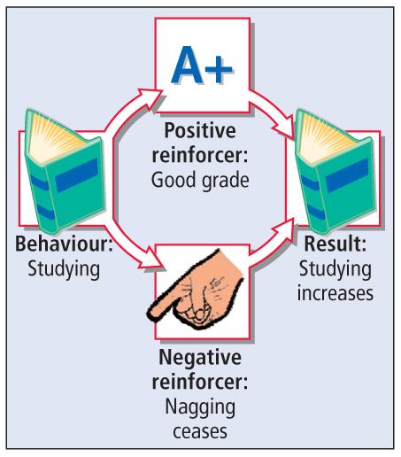 Types of Reinforcement Positive reinforcement when a pleasant consequence follows a response, making the response more likely to occur