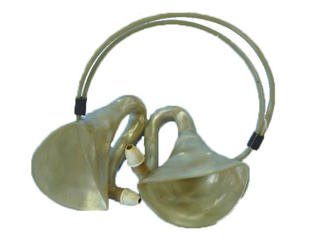 9), a special kind of ear trumpet, had a big advantage. They were the first hands-free hearing aids. A headband held them to your head, or a wire ear-hook hooked over your ears.