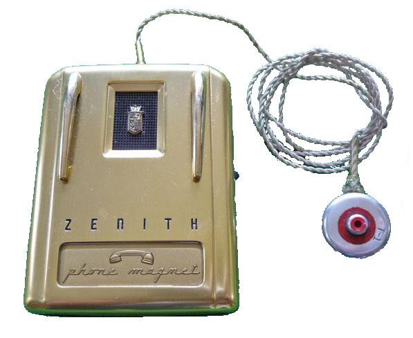 The Zenith Royal T was Zenith s first all-transistor hearing aid (Feb, 1953). It was the same size as the Royal vacuum-tube aid. Note that it had a t-coil built in called a phone magnet in those days.