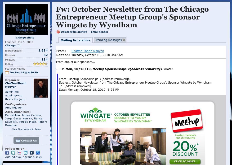 Wingate by Wyndham Objective: Increase awareness of Wingate by Wyndham hotels among Small Business Meetup Communities Sponsor delivered: