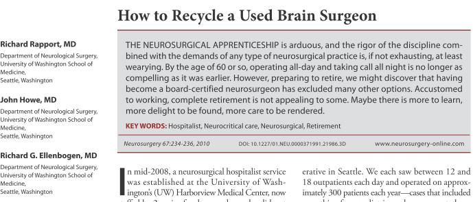 Novel models for incorporating subspecialty expertise in ICU Retired neurosurgeons as rounding neurosurgeon in shared model NICU Clinical