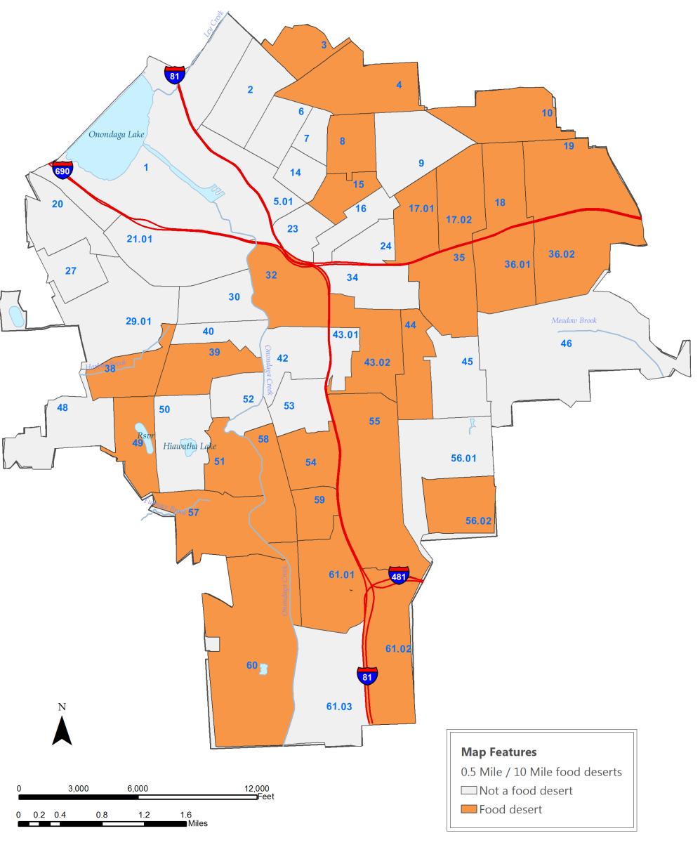 Figure 24. Food deserts by census tract, Syracuse, 2015 Map data source: U.S. Department of Agriculture, Food Access Research Atlas, 2015.
