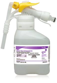 grade disinfectant cleaner in 5 minutes At a 1:64 dilution, is virucidal in 5 minutes, meeting bloodborne pathogen standards At a 1:18 dilution, is a non-food contact sanitizer in 3 minutes At a 1:56