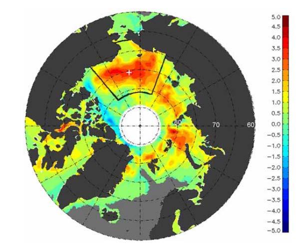 Due to declines in sea-ice cover, abnormally large open water areas have formed in summer in the Chukchi, Beaufort, and East Siberian Seas (Figure 7) (Comiso 2005, Comiso 2006b).