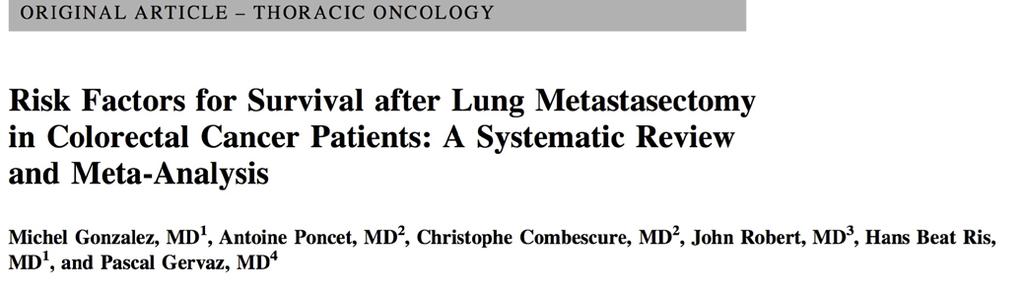Surgical series of LM from CRC >40 patients 1.