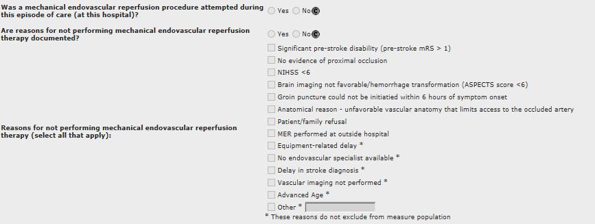 MER Tab Select Yes if the patient was taken to the procedure suite with the intent of performing a reperfusion and at minimum a groin puncture was performed.