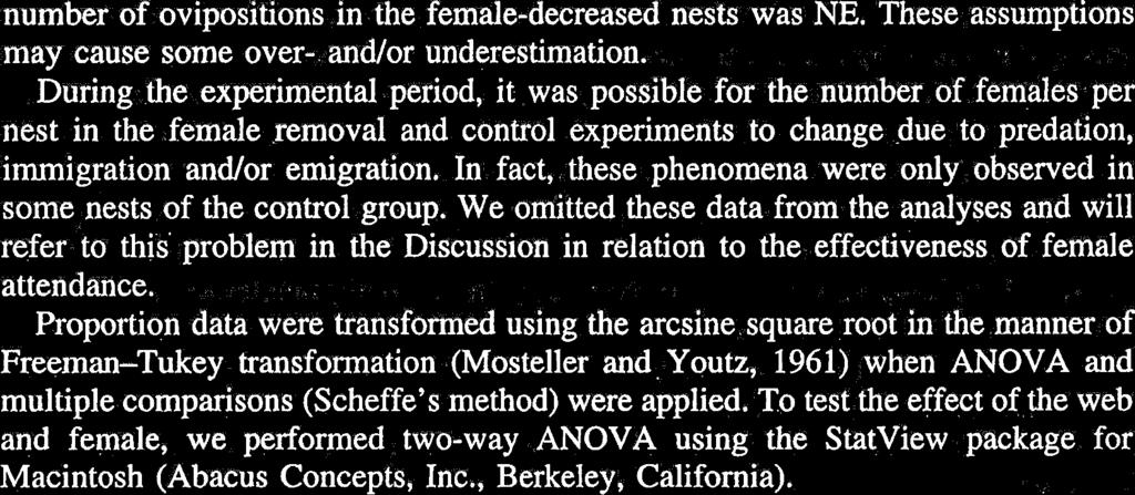 414 K. MORI ET AL. number of ovipositions in the female-decreased nests was NE. These assumptions may cause some over- and/or underestimation.